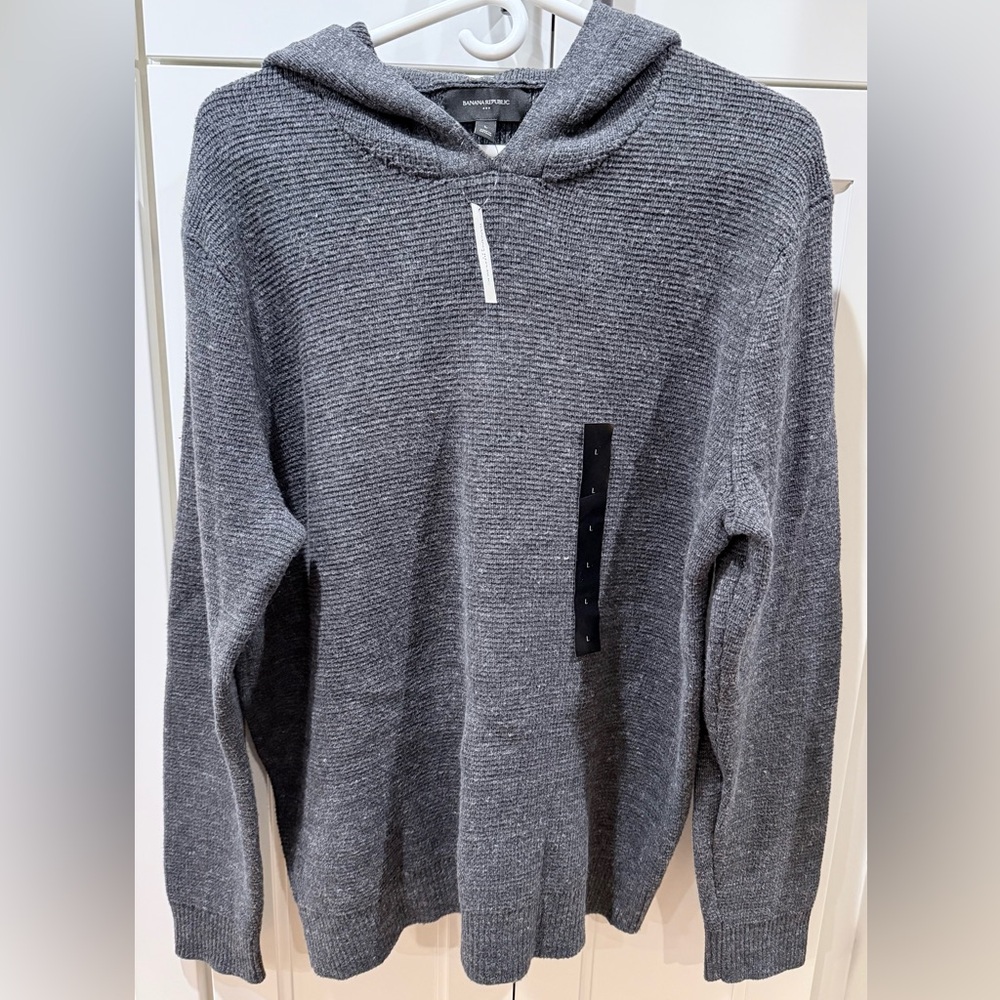 Banana Republic Thick Waffle Hoodie Heather Gray Large NWT